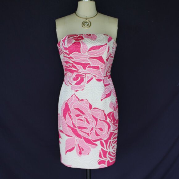 Lilly Pulitzer Allegra Dress silk Rose jaquard brocade Lavie En Rose strapless 2 - Picture 6 of 11